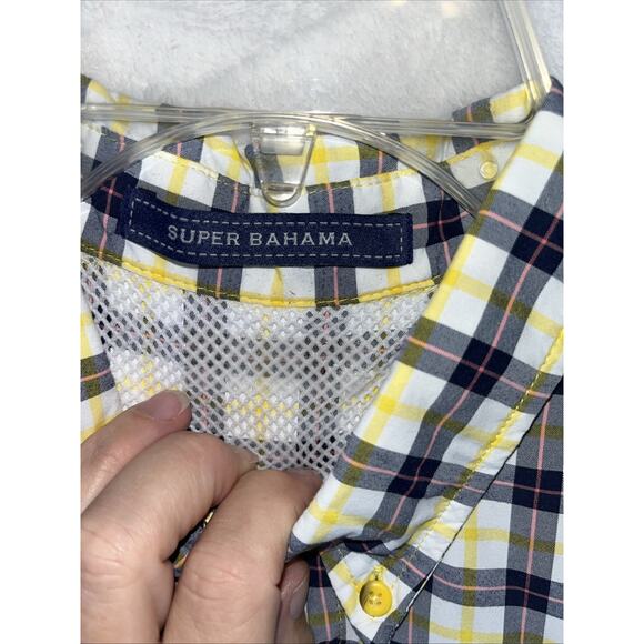 Columbia Super Bahama Plaid Fishing Shirt Short Sleeve Button Front Mens XL Blue - Picture 3 of 12